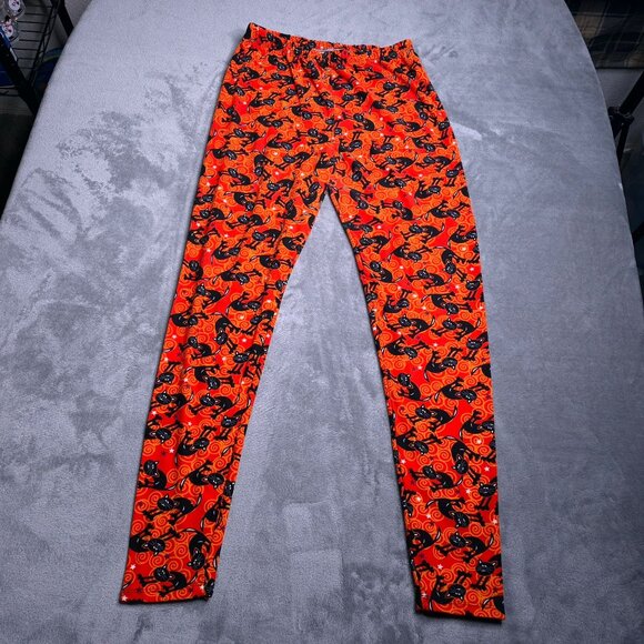 Halloween Black Cat Print Leggings Womens Plus OS Fits 12-18 Buttery Soft Stretc - Picture 4 of 6